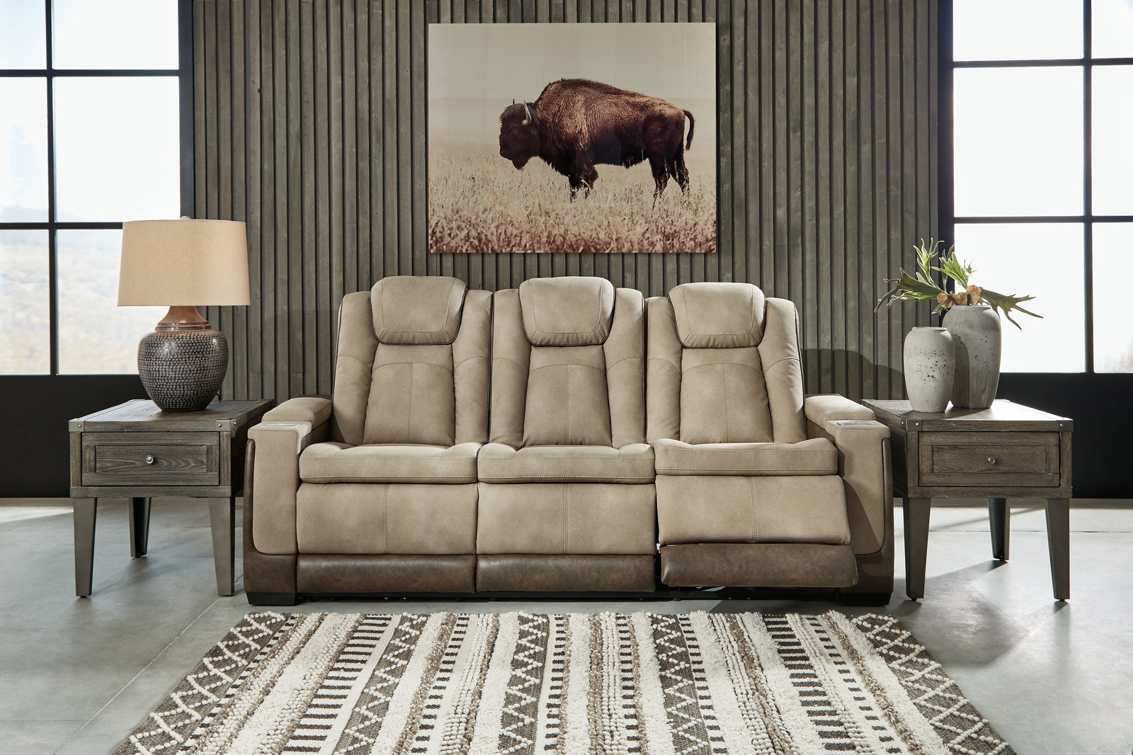 Next-Gen Durapella Sand Faux Leather Power Reclining Sofa