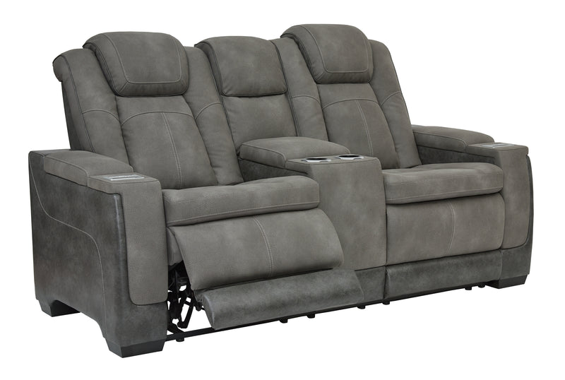 Next-Gen Durapella Slate Faux Leather Power Reclining Loveseat With Console