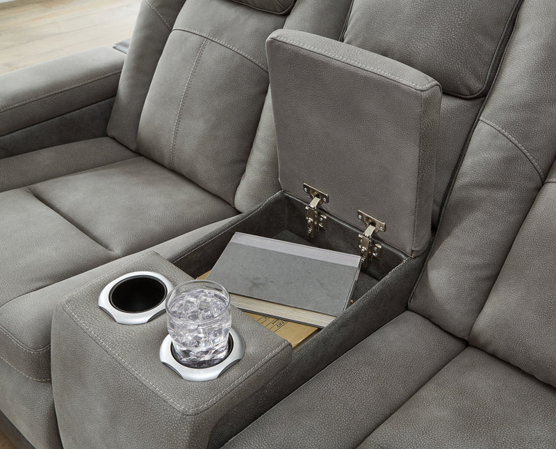 Next-Gen Durapella Slate Faux Leather Power Reclining Loveseat With Console