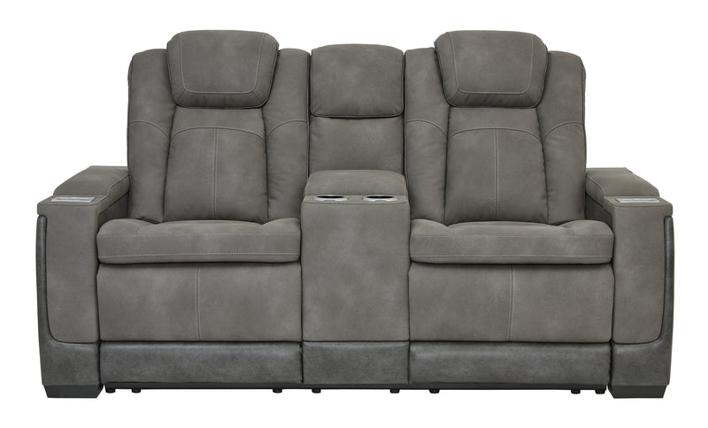 Next-Gen Durapella Slate Faux Leather Power Reclining Loveseat With Console