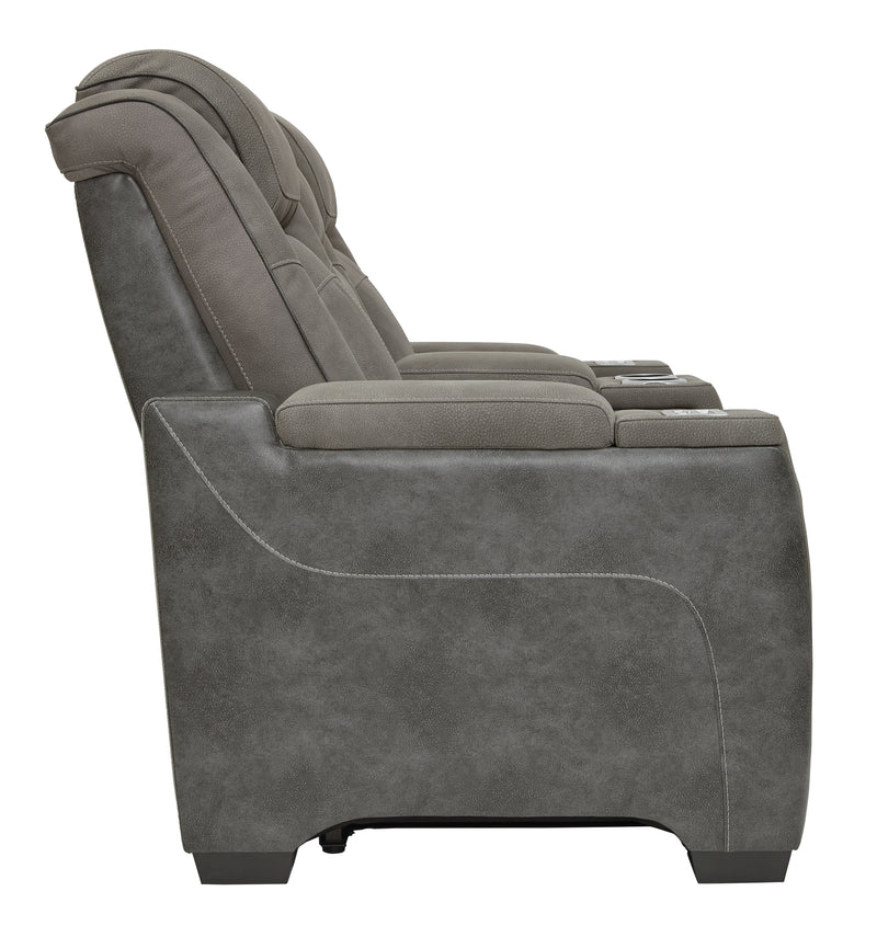 Next-Gen Durapella Slate Faux Leather Power Reclining Loveseat With Console