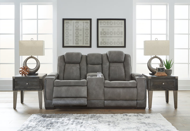 Next-Gen Durapella Slate Faux Leather Power Reclining Loveseat With Console