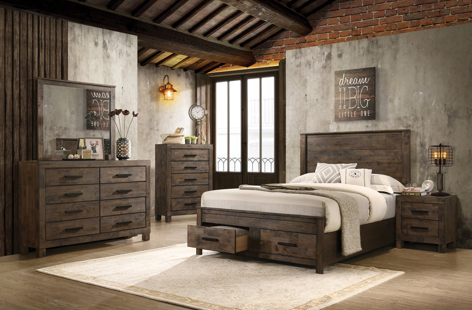 Woodmont King Storage Bed Rustic Golden Brown