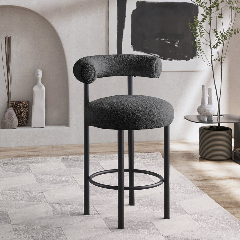 Bordeaux Black Boucle Fabric Stool 551Black-c