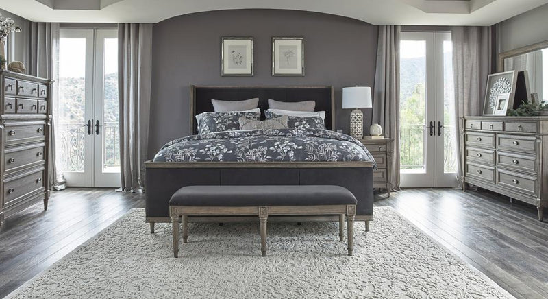 Alderwood King Upholstered Panel Bed Charcoal Grey