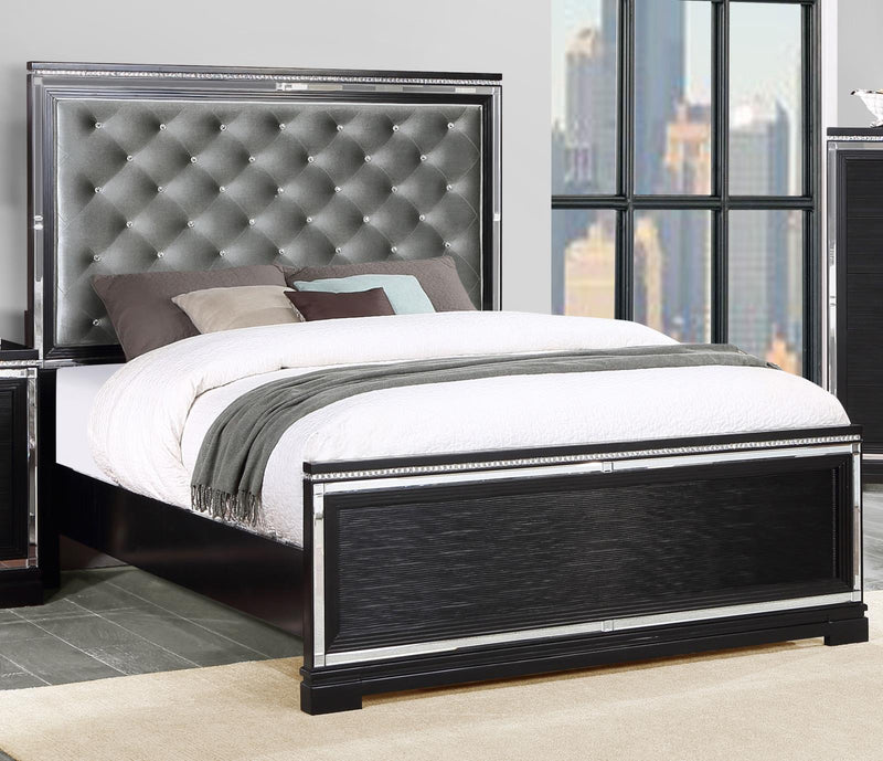 Eleanor Upholstered Tufted Bed Silver And Black