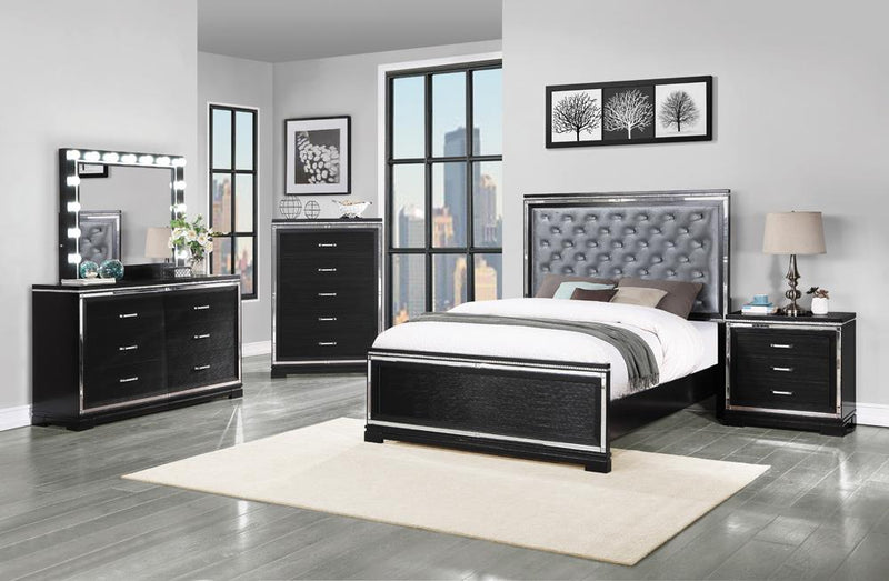 Eleanor Upholstered Tufted Bed Silver And Black