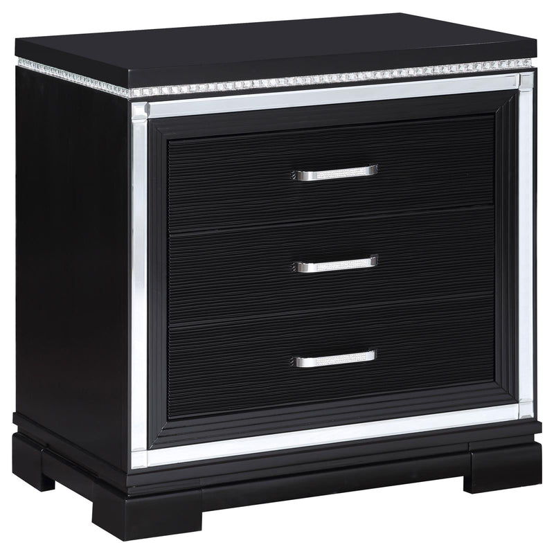 Eleanor Rectangular 3 Drawer Nightstand Silver And Black