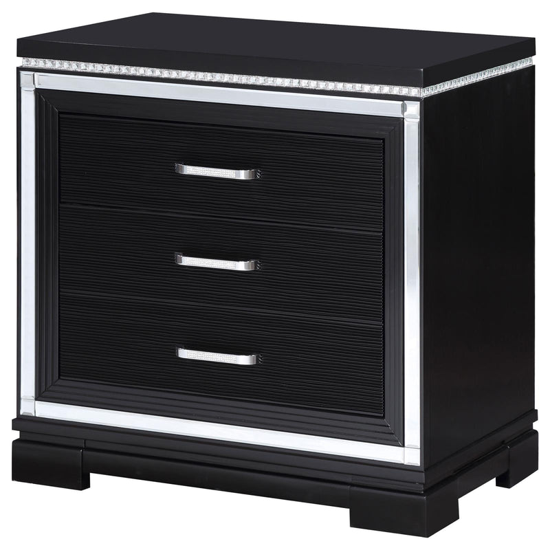 Eleanor Rectangular 3 Drawer Nightstand Silver And Black