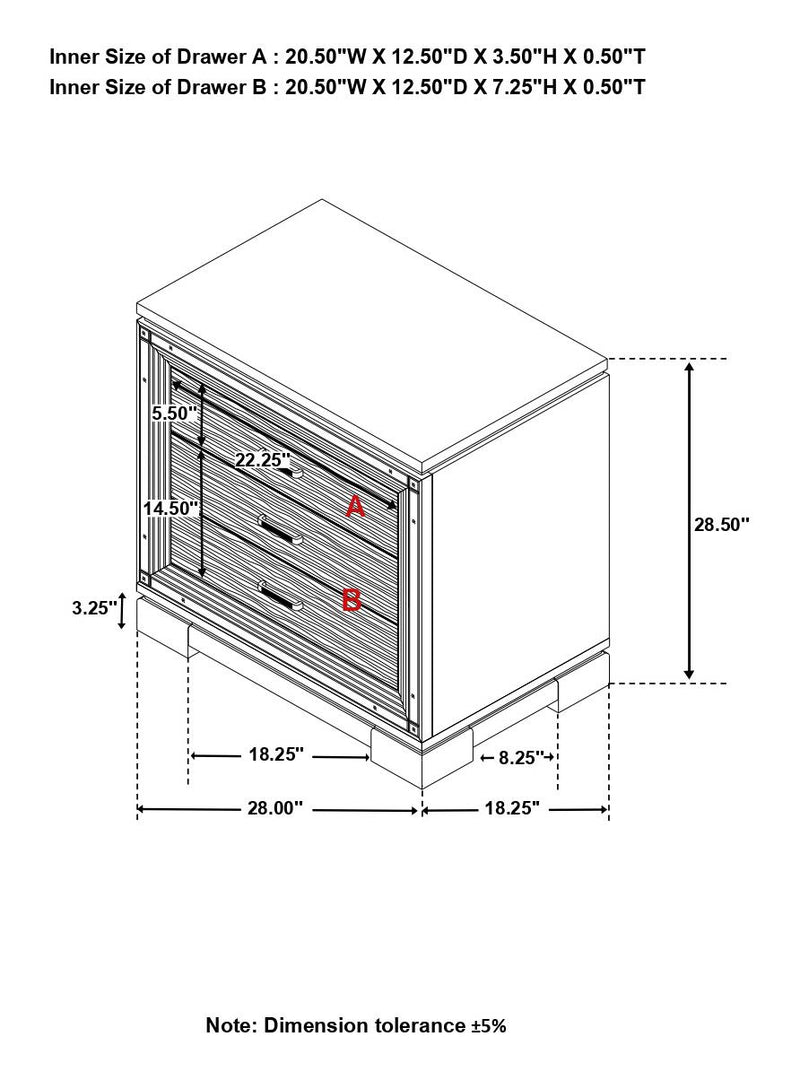 Eleanor Rectangular 3 Drawer Nightstand Silver And Black