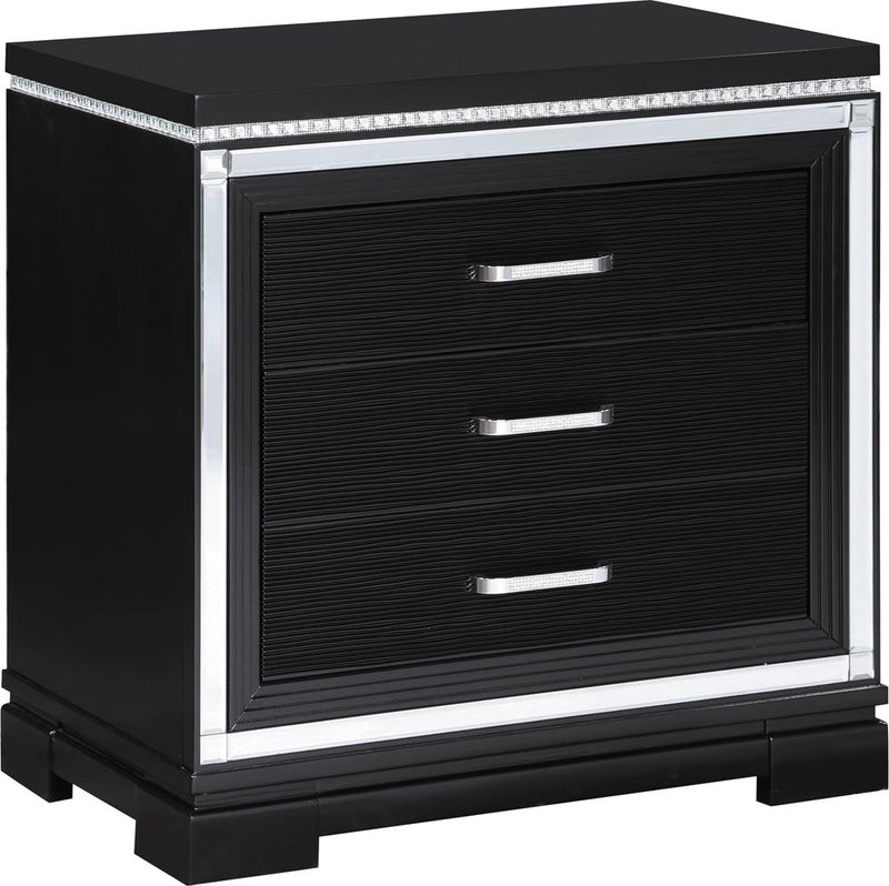 Eleanor Rectangular 3 Drawer Nightstand Silver And Black