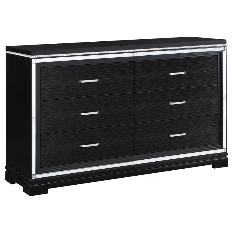 Eleanor Rectangular 6 Drawer Dresser Silver And Black