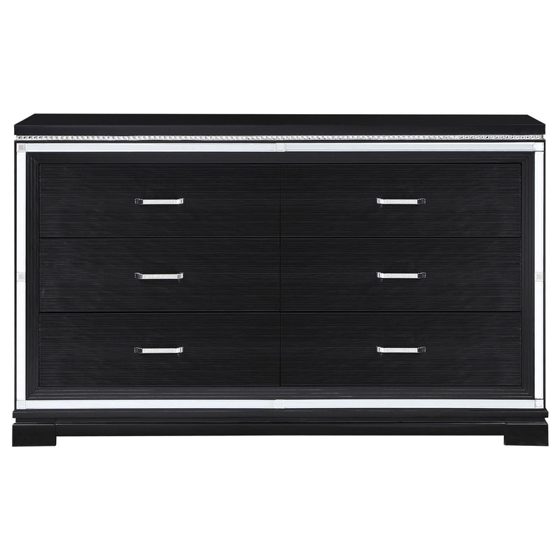 Eleanor Rectangular 6 Drawer Dresser Silver And Black