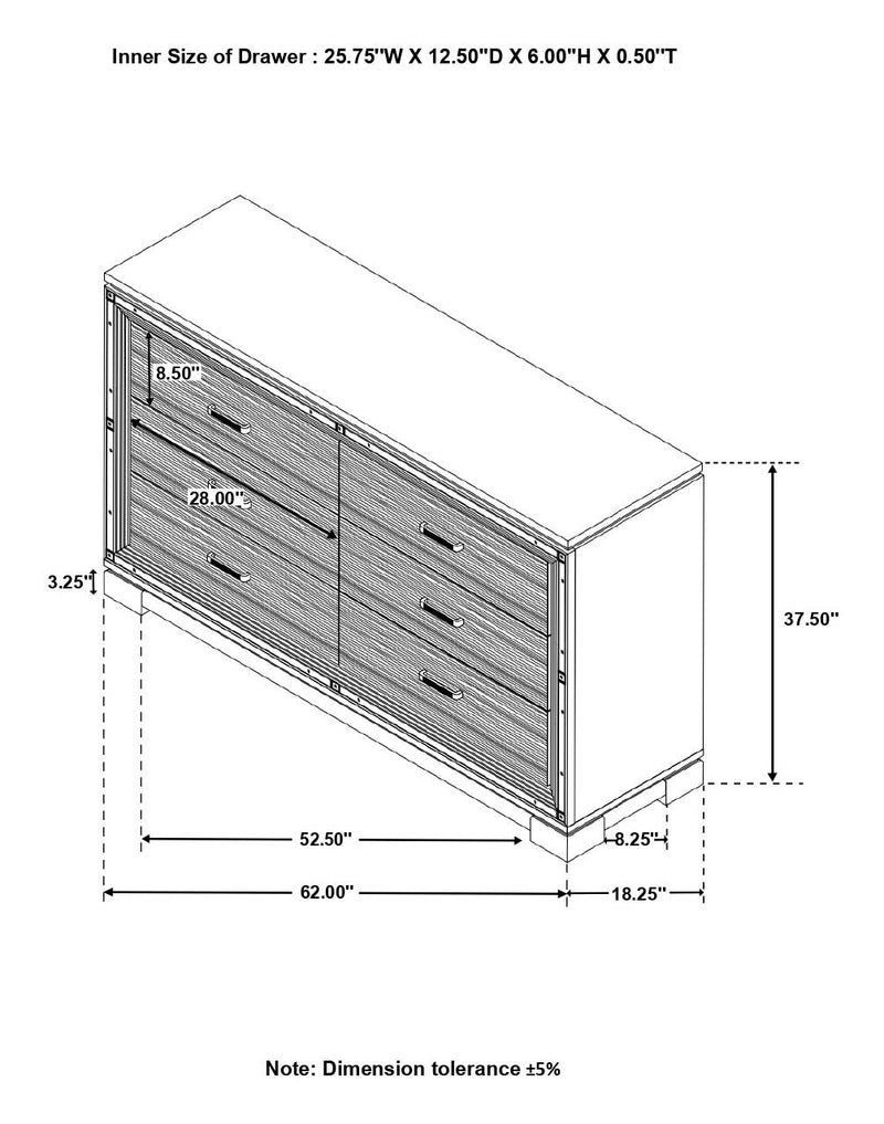 Eleanor Rectangular 6 Drawer Dresser Silver And Black