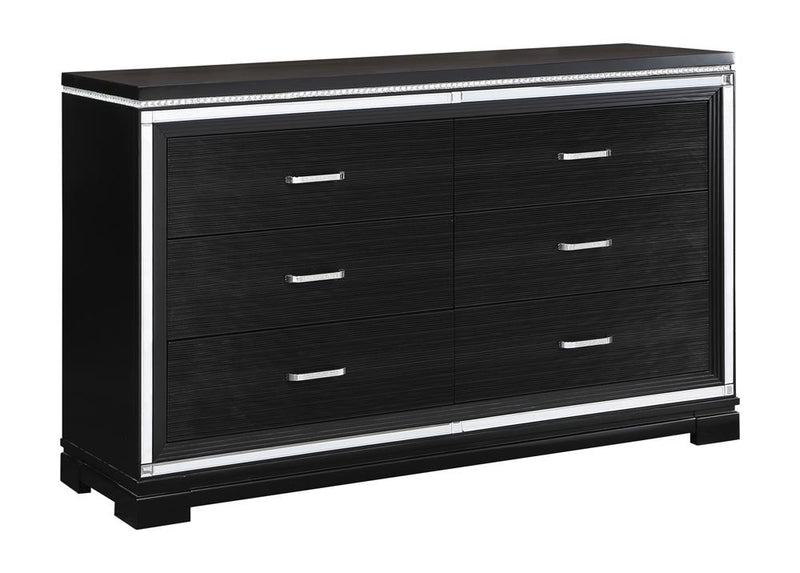 Eleanor Rectangular 6 Drawer Dresser Silver And Black