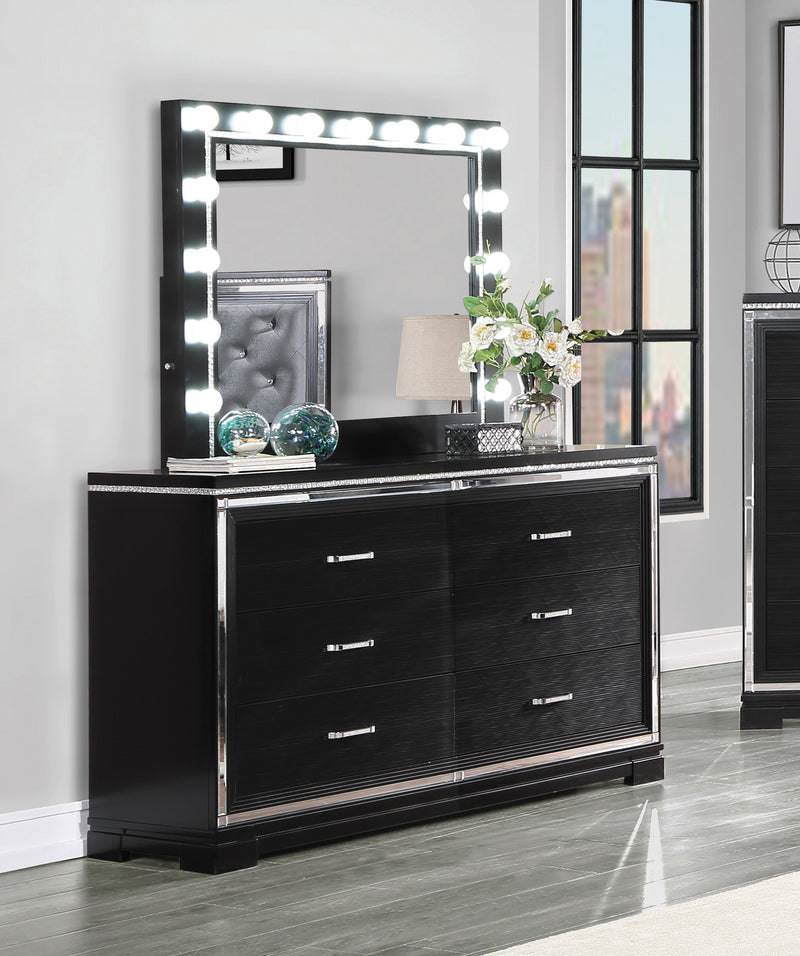 Eleanor Rectangular 5 Drawer Chest Silver And Black