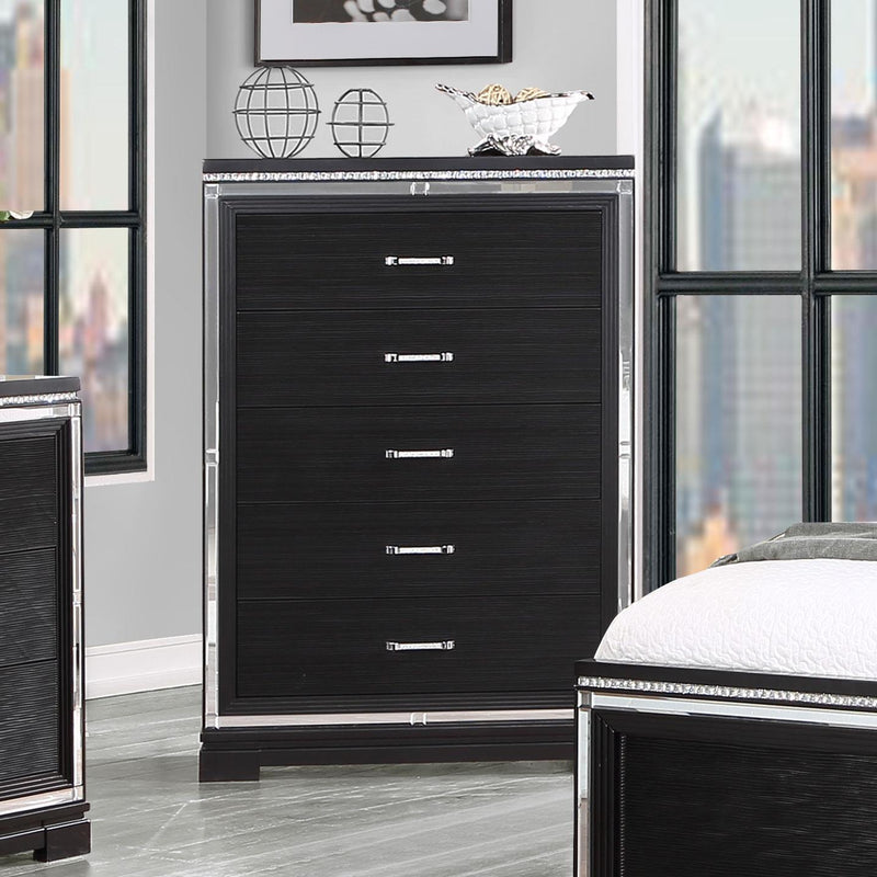 Eleanor Rectangular 5 Drawer Chest Silver And Black