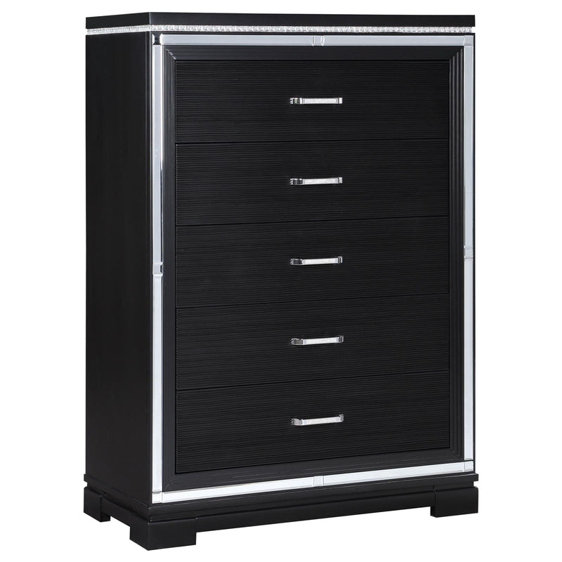 Eleanor Rectangular 5 Drawer Chest Silver And Black