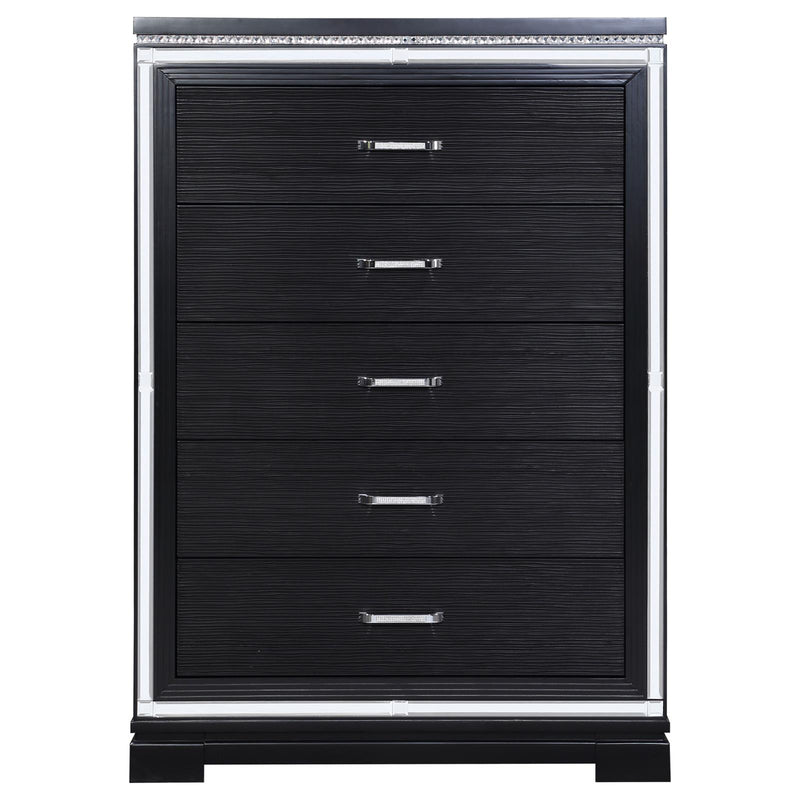 Eleanor Rectangular 5 Drawer Chest Silver And Black