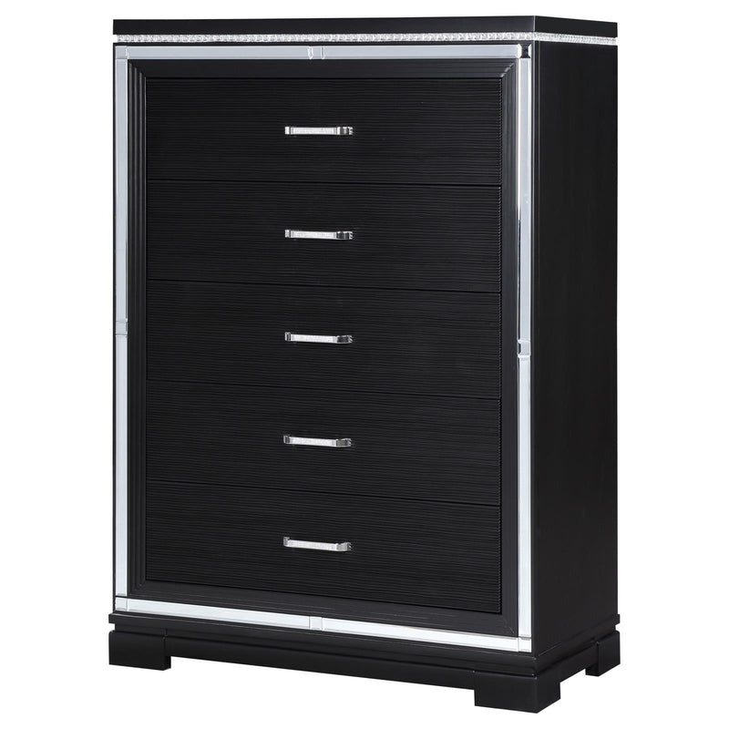 Eleanor Rectangular 5 Drawer Chest Silver And Black