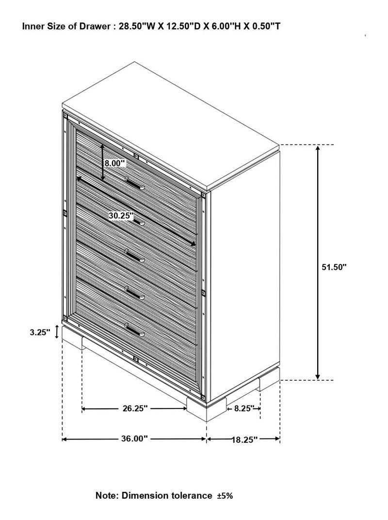 Eleanor Rectangular 5 Drawer Chest Silver And Black