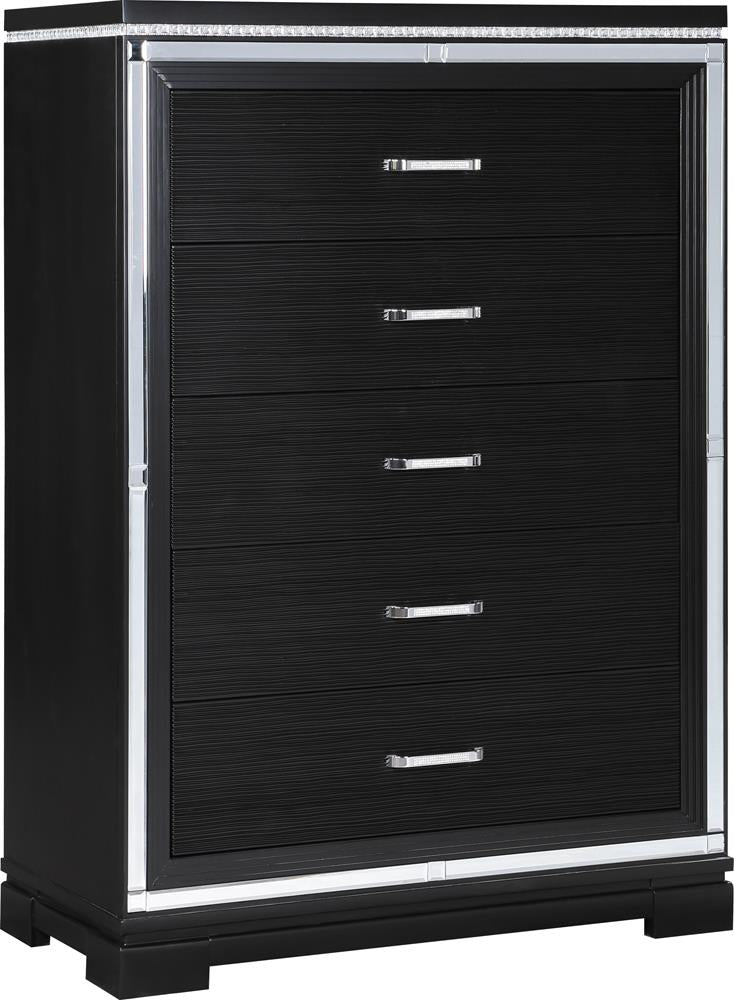 Eleanor Rectangular 5 Drawer Chest Silver And Black