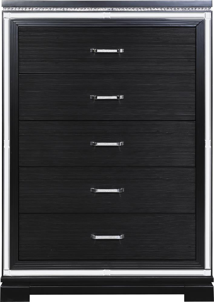 Eleanor Rectangular 5 Drawer Chest Silver And Black