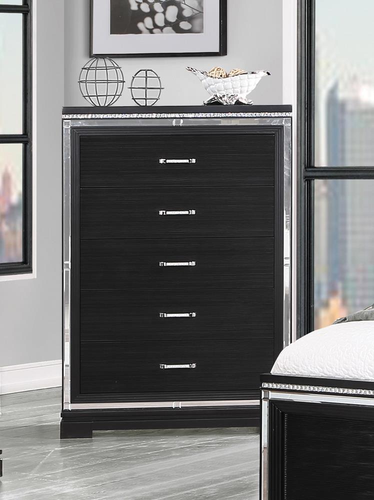 Eleanor Rectangular 5 Drawer Chest Silver And Black