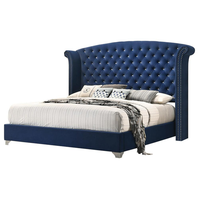 Melody King Wingback Upholstered Bed Pacific Blue