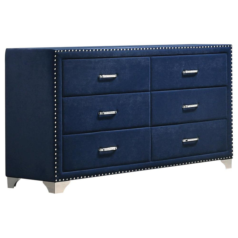 Melody 6 Drawer Upholstered Dresser Pacific Blue