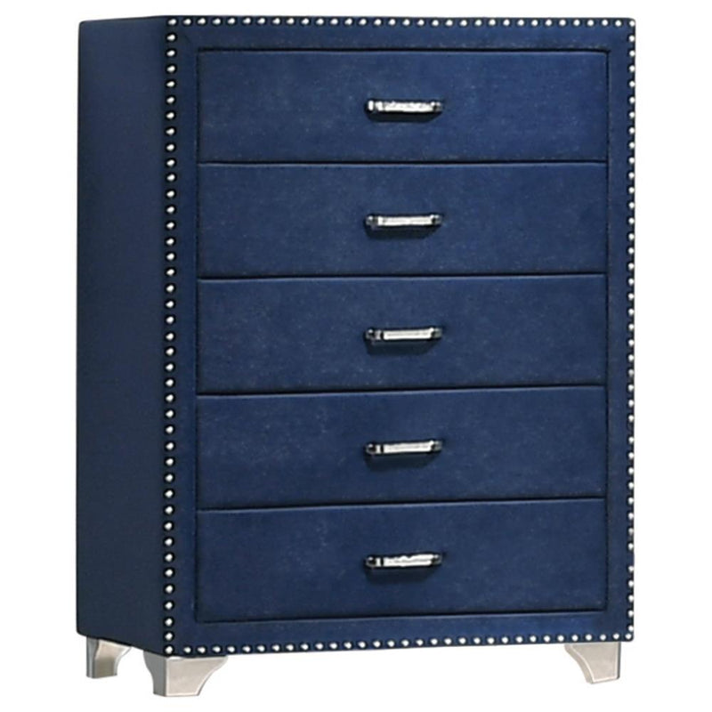 Melody 5 Drawer Upholstered Chest Pacific Blue