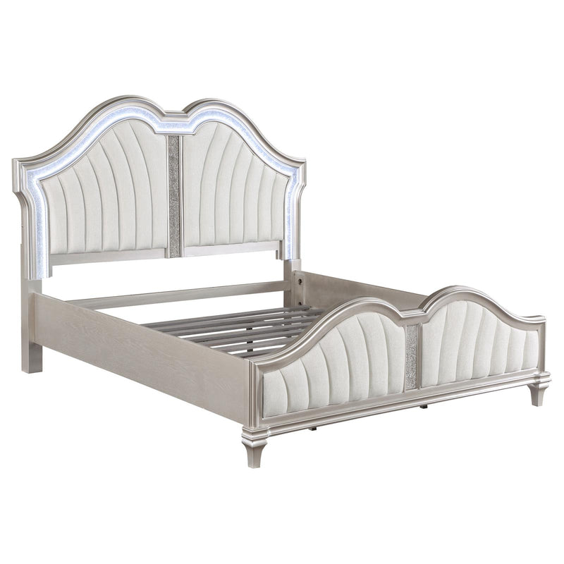 Evangeline 4 piece Upholstered Platform King Bedroom Set Ivory And Silver Oak