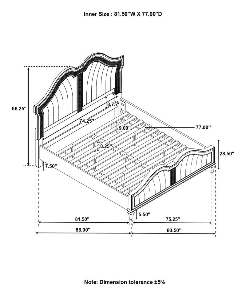 Evangeline 4 piece Upholstered Platform King Bedroom Set Ivory And Silver Oak