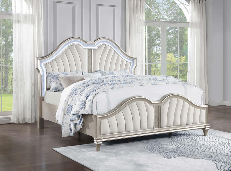 Evangeline Tufted Upholstered Platform King Bed Ivory And Silver Oak