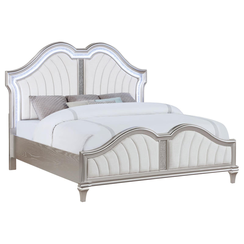 Evangeline Tufted Upholstered Platform King Bed Ivory And Silver Oak