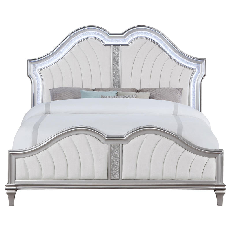 Evangeline Tufted Upholstered Platform King Bed Ivory And Silver Oak