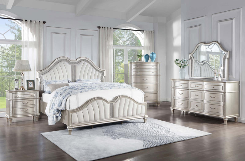 Evangeline Tufted Upholstered Platform King Bed Ivory And Silver Oak