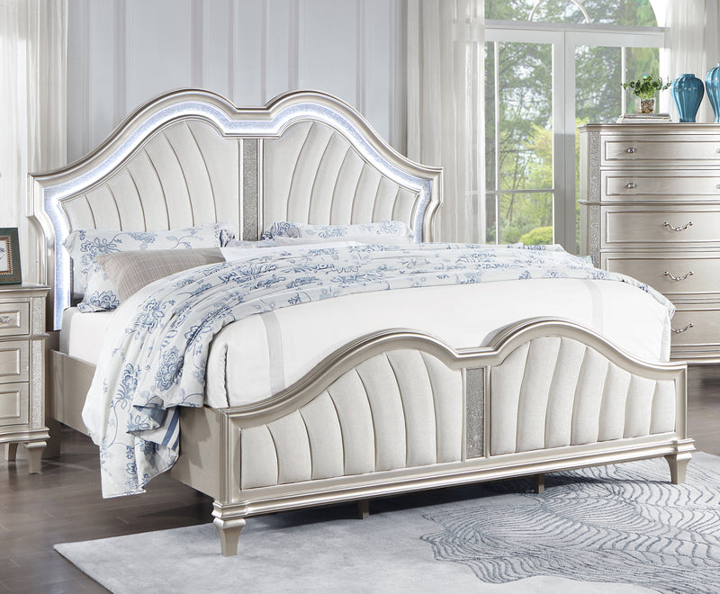 Evangeline Tufted Upholstered Platform King Bed Ivory And Silver Oak