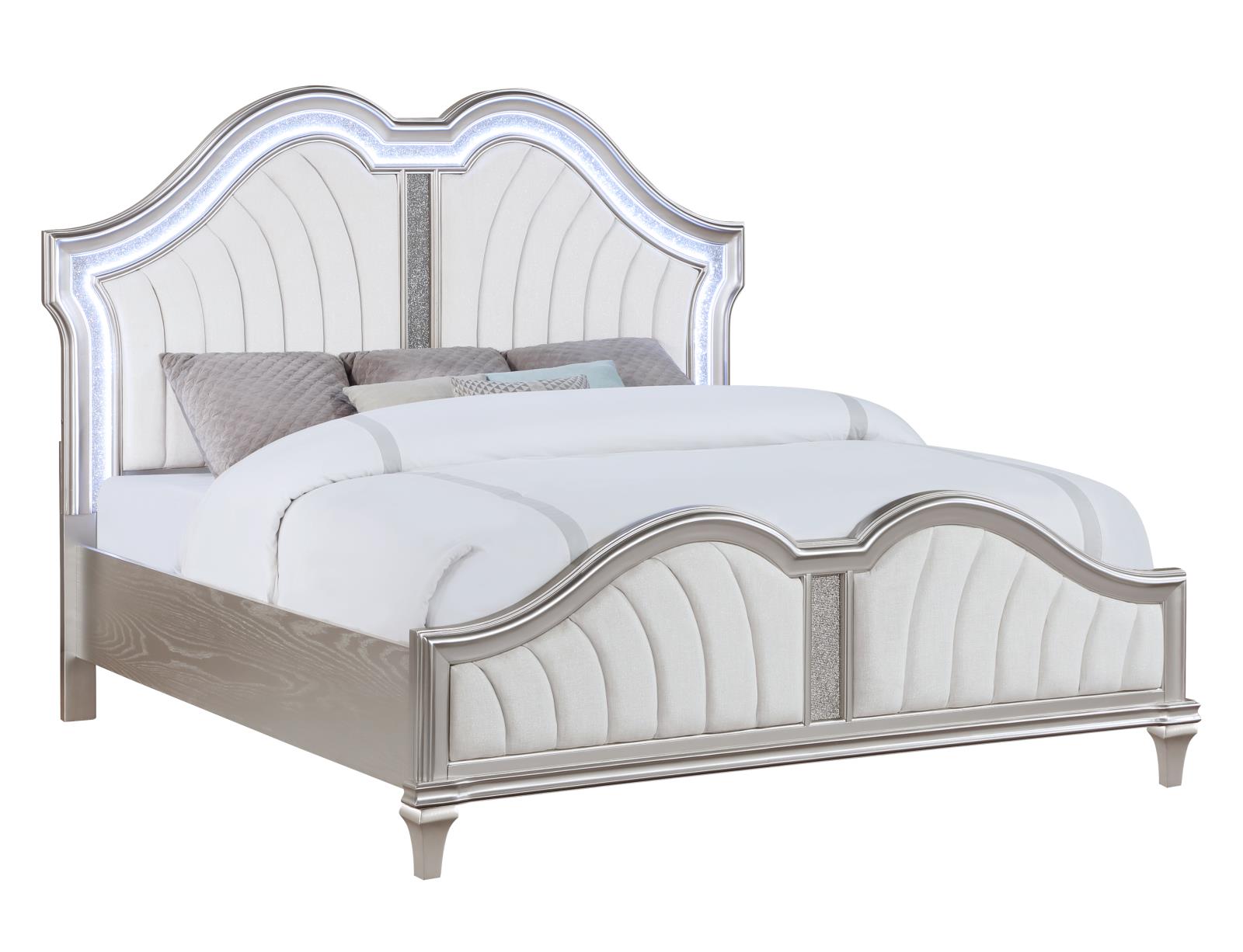 Evangeline Tufted Upholstered Platform Eastern King Bed Ivory And Silver Oak