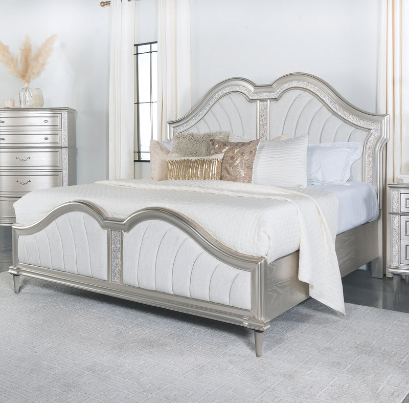 Evangeline Tufted Upholstered Platform King Bed Ivory And Silver Oak