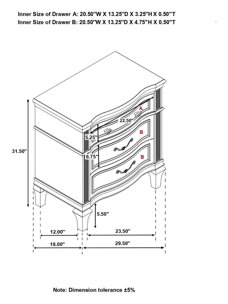 Evangeline 3 Drawer Nightstand Silver Oak