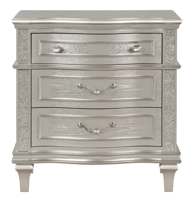 Evangeline 3 Drawer Nightstand Silver Oak