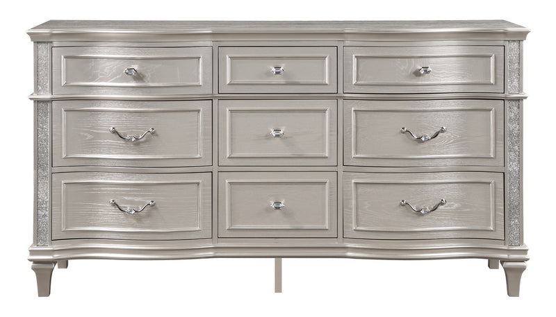 Evangeline 9 Drawer Dresser Silver Oak