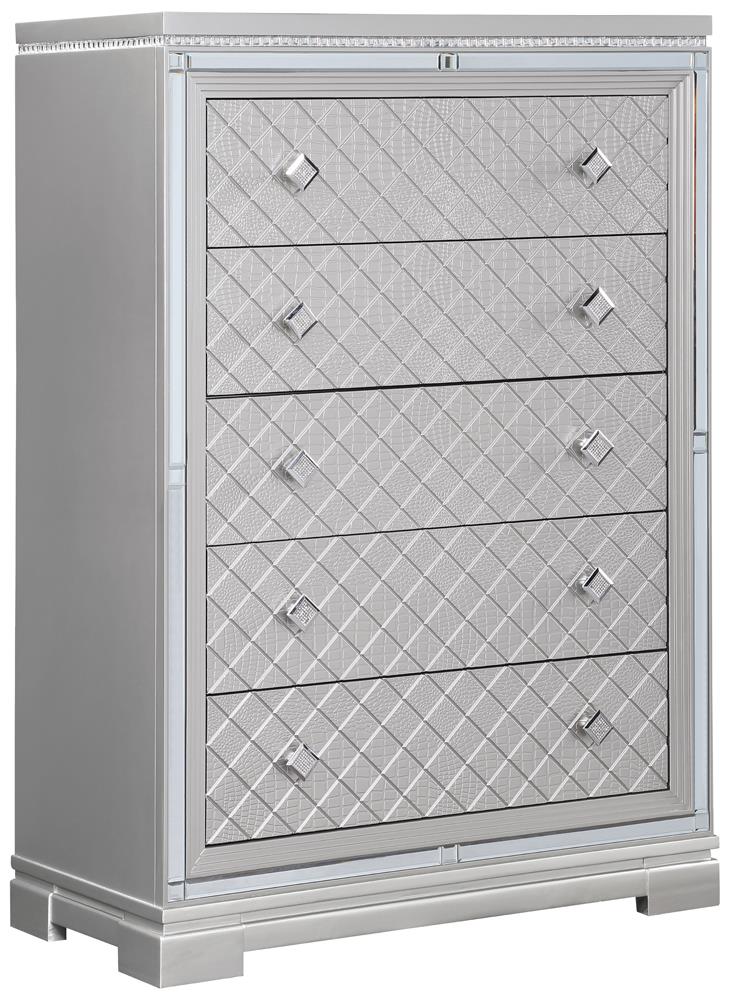 Eleanor Rectangular 5 Drawer Chest Metallic