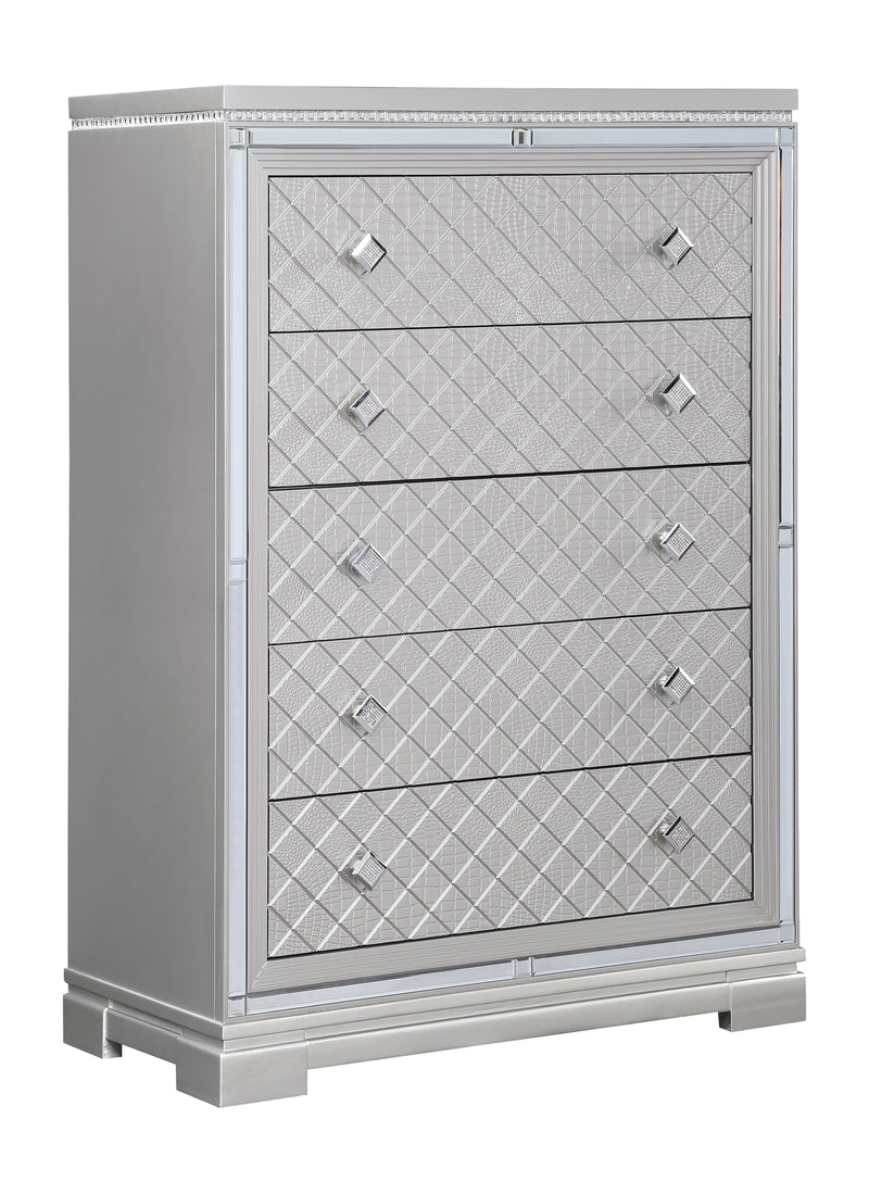 Eleanor Rectangular 5 Drawer Chest Silver And Black