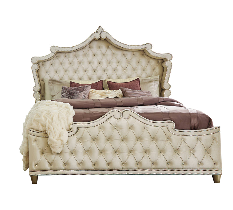 Antonella Upholstered Tufted King Bed Ivory And Camel