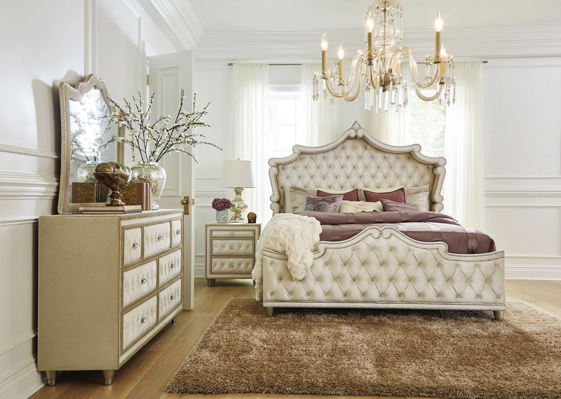 Antonella Upholstered Tufted King Bed Ivory And Camel