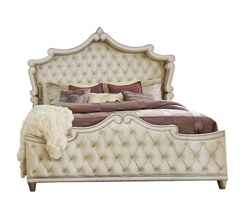 Antonella Upholstered Tufted King Bed Ivory And Camel