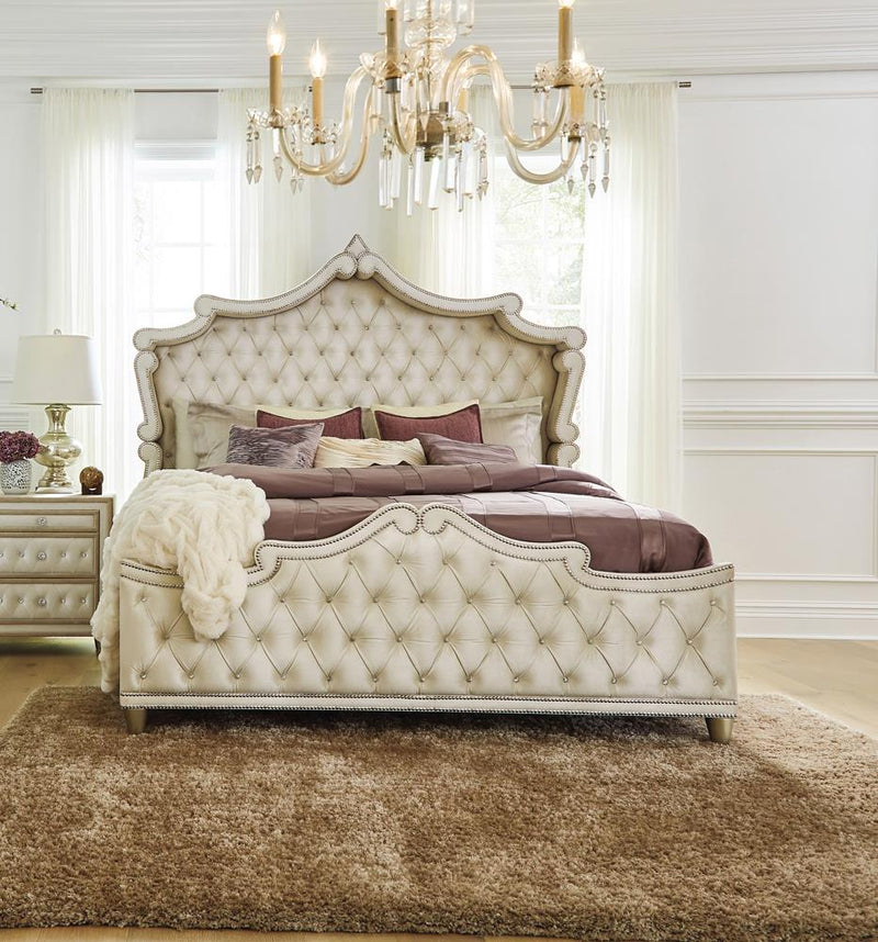 Antonella Upholstered Tufted King Bed Ivory And Camel