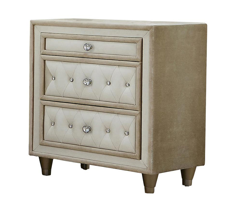 Antonella 3 Drawer Upholstered Nightstand Ivory And Camel